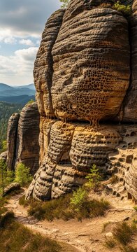 Majestic sandstone formations in Saxon Switzerland National Park.