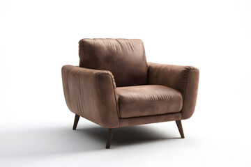 Fototapeta premium Soft brown chair placed against a white background in a simple setting