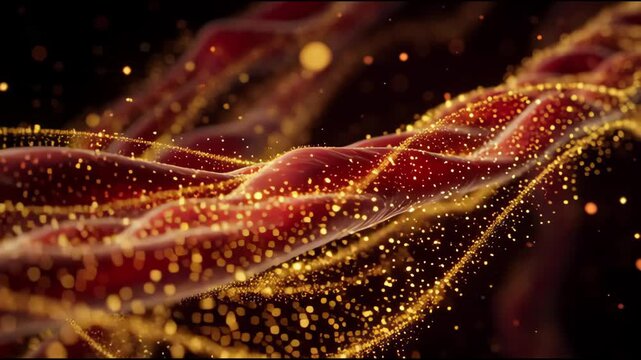Human Bloodstream Nutrient Transport with Glowing Golden Flow 3D Medical Animation