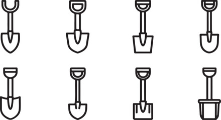 A collection of various types of shovels and spades for digging and gardening. Vector © Nur