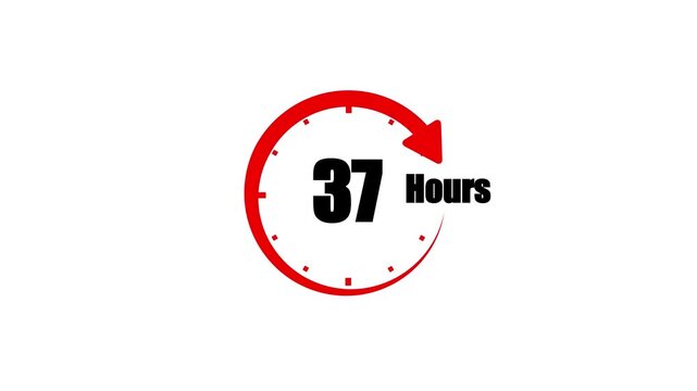 37 Hour Countdown Timer Animation with Red Rotating Arrow on White Background
