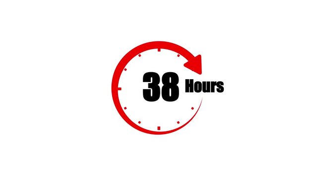 38 Hour Countdown Timer Animation with Red Rotating Arrow on White Background