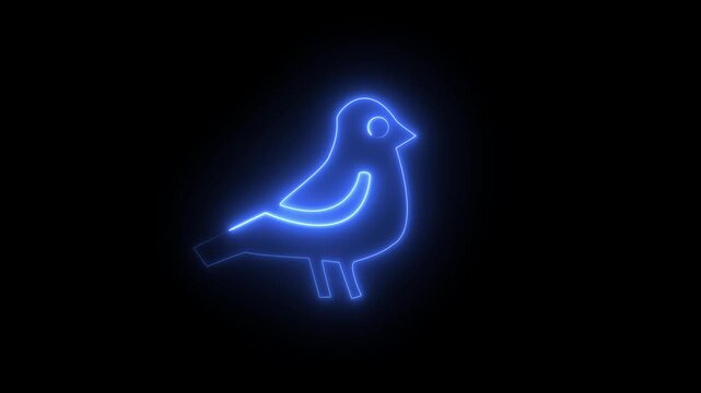 Abstract glowing neon bird icon animation with dark background.Futuristic glowing bird icon with smooth animated.