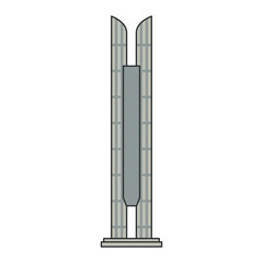 Modern vertical monument with twin curved pillars and central column. Illustration. Object isolated on white background.