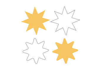 Obraz premium Collection of star shapes featuring solid yellow and outlined geometric designs