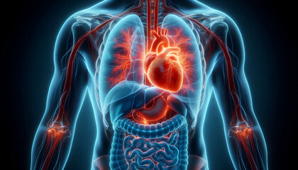 3d anatomy of Human Heart and Internal Organs Medical Illustration