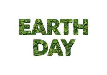 Naklejka premium Earth day typography with green leafy texture on transparent background