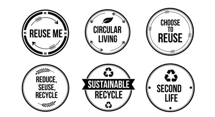 Obraz premium Collection of Circular Icons Promoting Reuse Reduce Recycle and Sustainability.
