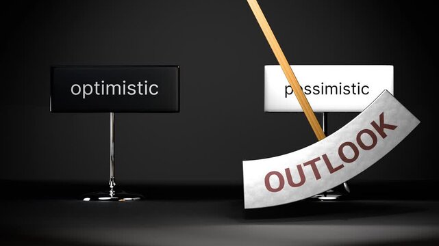 Outlook cycles between optimistic and pessimistic. Visualizing a repeated pattern of outlook that swings between extremities: optimistic and pessimistic. Repeating transition from one to another.
