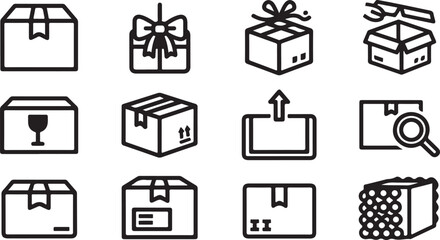 Diverse collection of boxes and packaging icons for various purposes Vector
