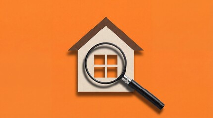 Magnifying glass examines house for real estate analysis
