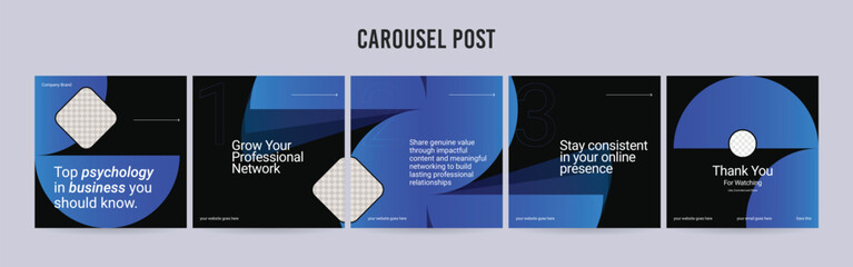 Set of minimalist business carousel post, Customize social media template design, Instagram and LinkedIn carousel post, template eps 10. © Design