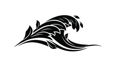 Obraz premium Elegant black ornamental wave design with organic leaf accents