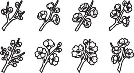 A collection of nine different types of flowers with stems and leaves Vector © Nur