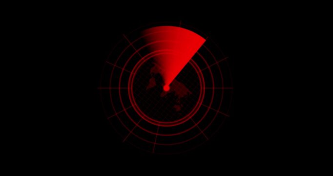 Radar Animation Futuristic Hud Interface With Rotating Scan animation on black background. animated radar screen technology interface. HUD sci-fi futuristic targeting system