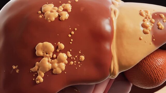 Gallstones in Human Liver and Gallbladder A Medical Illustration.