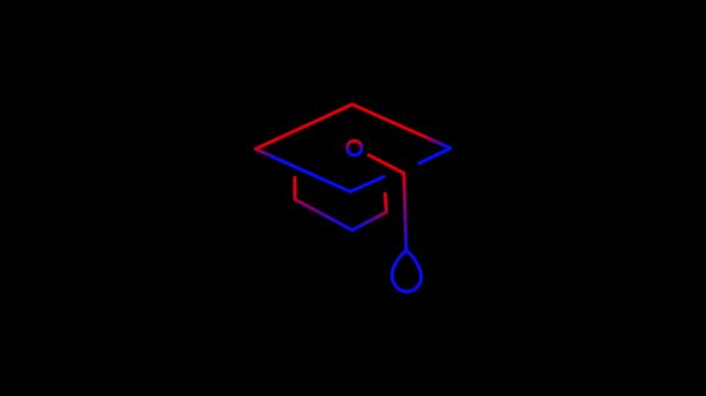 Neon line graduation icon animation, Glowing neon academic education hat animated, university, learning and student celebration cap digital icon loop animation.