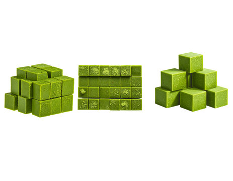 Matcha sugar blocks arranged in grid pattern, so sweet