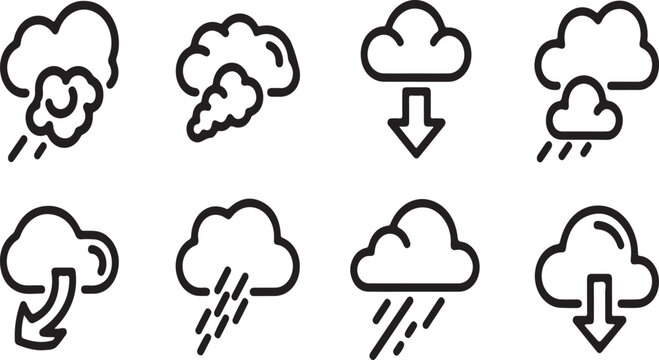 A collection of weather icons depicting various cloud and precipitation conditions Vector