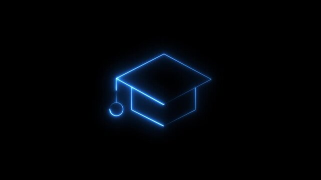 Neon line graduation icon animation, Glowing neon academic education hat animated, university, learning and student celebration cap digital icon loop animation.
