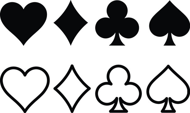 A set of black and white playing card suit symbols on a white background.