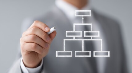 Executive Organizing Structure Drawing with Glowing Lines in Business Environment