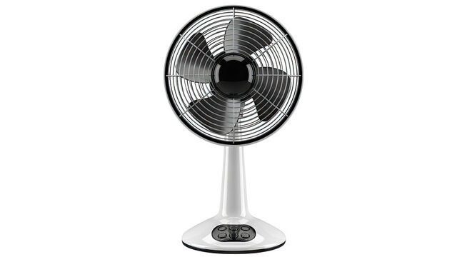 Modern White Desk Fan with Chrome Grill and Digital Controls