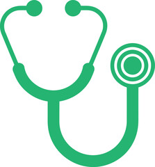A simple green stethoscope icon on a white background represents medical professionals and healthcare services. © Tusher