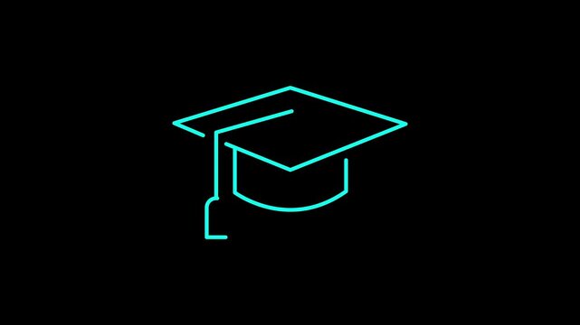 Neon line graduation icon animation, Glowing neon academic education hat animated, university, learning and student celebration cap digital icon loop animation.