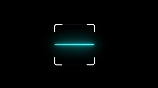 Cyan Neon Scanner Line with Corner Brackets scanning glow technology icon animation video concept. 