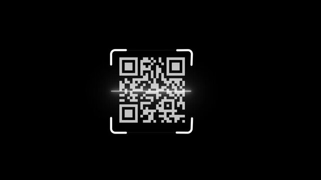 QR Code Being Scanned by White Light Beam QR code solutions scanning glow technology icon animation video concept. 