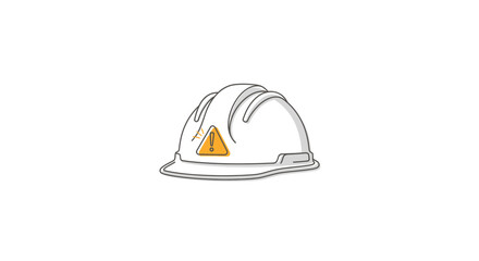 Fototapeta premium White hard hat with yellow warning triangle symbol, safety equipment for construction and industry