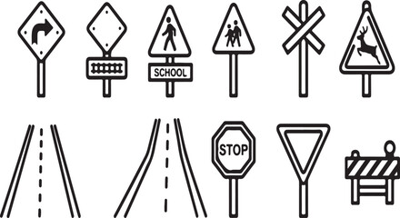 A collection of various road signs and traffic indicators for drivers to follow Vector © Nur