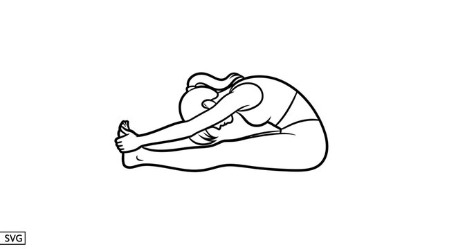 Woman doing seated forward bend yoga pose, stretching hamstrings and spine