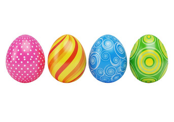 Obraz premium A row of four colorful easter eggs with different patterns and designs on them.