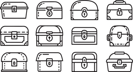 A collection of variously designed and colored suitcases and trunks Vector © Nur