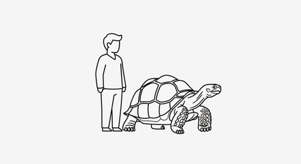 Obraz premium Giant Tortoise and Man Comparison, Scale, Size Difference, Wildlife Encounter