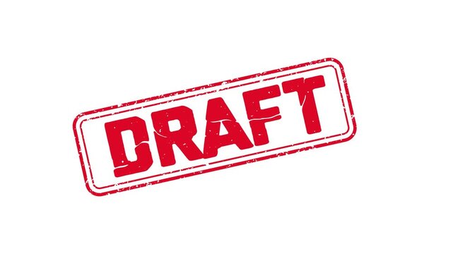 Draft rubber stamp icon animation with red letters isolated on White background, Rubber stamp animation, Draft stamp slide down motion graphics. Rubber Stamp Icon 4k video.