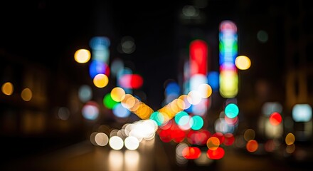 Fototapeta premium Blurred city lights at nighttime scene.