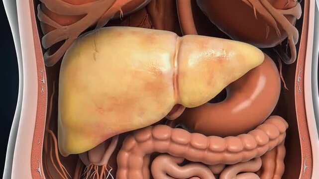 Human Liver and Digestive System Anatomy in 3D Rendering.