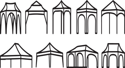 Illustrations of various tent structures and designs for camping and events. Vector © Nur