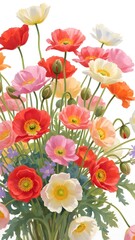 Fototapeta premium Vibrant bouquet of colorful poppies on white background