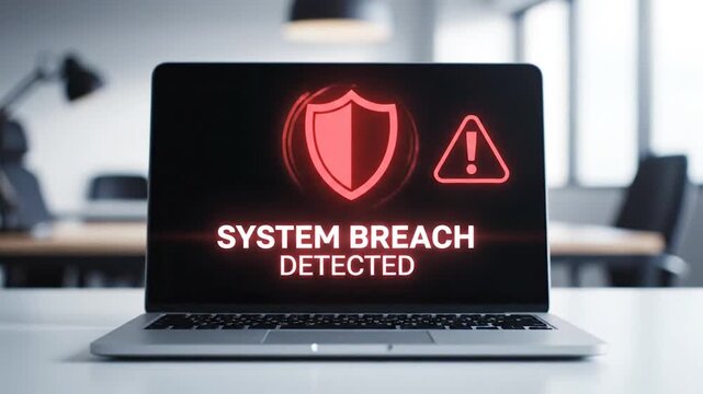 Cybersecurity Alert System Hacked Warning &ndash; Data Breach and Online Security Concept
