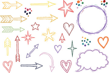 Hand-Drawn Doodle Elements: Arrows, Stars, Hearts, Speech Bubbles, and Circles