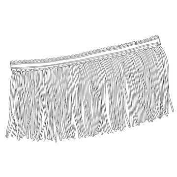 Detailed illustration of a decorative fringe trim with long strands, isolated on a white background