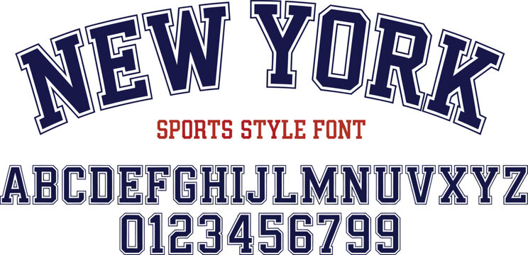 Classic New York Collegiate Sports Style Font with Serif Letters and Numbers for Varsity Team Apparel and University Branding
