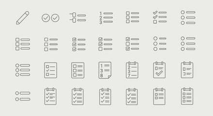 Obraz premium Checklist Icons Set: To-Do List, Tasks, Survey, Planning, Notes, Workflow