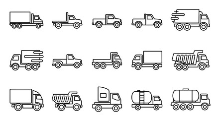 Collection of Truck and Vehicle Icons: Delivery, Pickup, Dump, Tanker Trucks © kadal