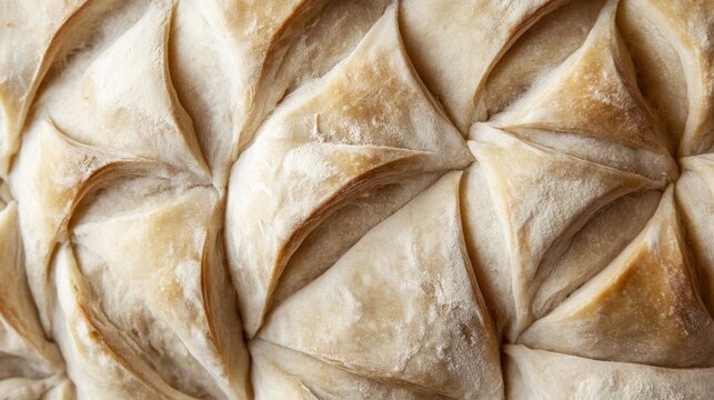 decorative scoring patterns on sourdough boule, close-up .