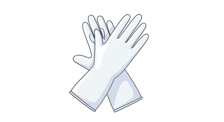 Fototapeta premium Pair of white protective rubber gloves crossed over each other for cleaning, medical, or chemical use in a professional setting.